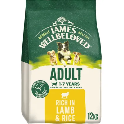 Adult 1-7 years complete and balanced food, hypoallergenic for pets with sensitivities, rich in lamb and rice, 12kg.