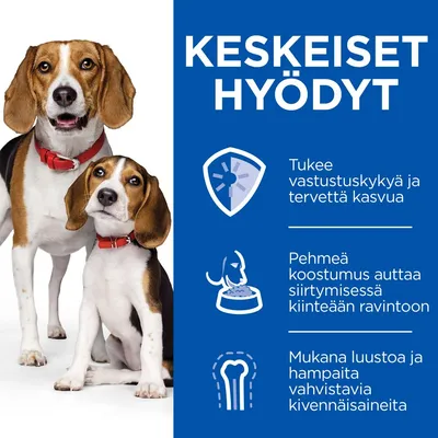 Keskeiset hyödyt: tukee vastustuskykyä ja tervettä kasvua, pehmeä koostumus auttaa siirtymisessä kiinteään ravintoon, mukana luustoa ja hampaita vahvistavia kivennäisaineita.