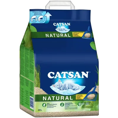 Catsan Natural, klumpande kattströ, 20L. 100 % biologiskt nedbrytbar, tillverkad av förnybara råvaror. Enkel att öppna med skruvlock.
