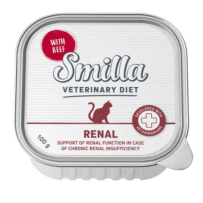 Smilla Veterinary Diet Renal com vaca, apoio à função renal em insuficiência renal crónica, desenvolvido com veterinários, 100g.