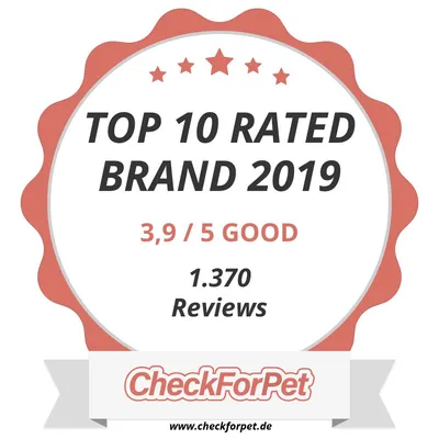 TOP 10 RATED BRAND 2019, 3,9/5 GOOD, 1.370 Reviews, CheckForPet, www.checkforpet.de (texte en anglais)