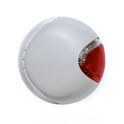 Round white device with a red translucent section on one side, shown against a plain background.