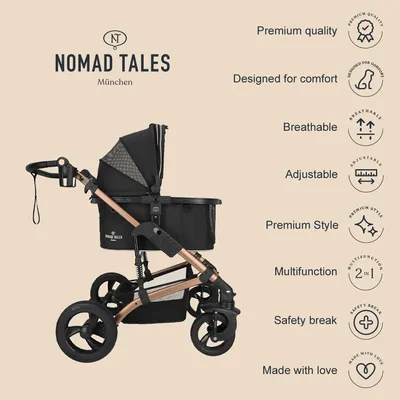Nomad Tales München. Premium Qualität, Komfortdesign, atmungsaktiv, verstellbar, Premium-Stil, multifunktional 2-in-1, Sicherheitsbremse, hergestellt mit Liebe.