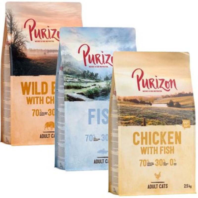 Blandat provpack: 3 x 2,5 kg Purizon Adult - spannmålsfritt
