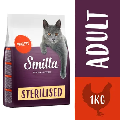 Smilla Sterilised Adult Katzenfutter mit Geflügel, 1kg. Für sterilisierte Katzen geeignet.