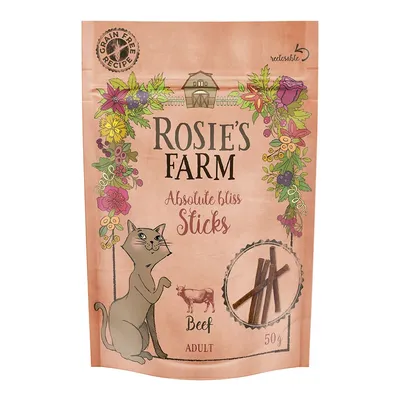 Rosie's Farm Absolute Bliss Sticks, beef, for adult cats, 50g, grain-free recipe, resealable packaging.