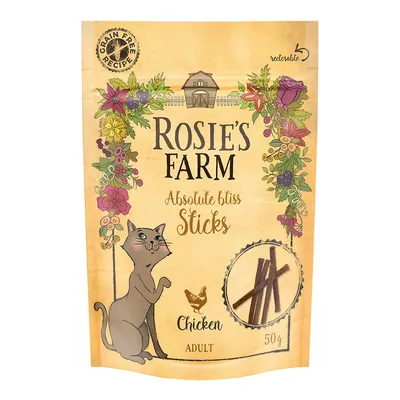 Rosie's Farm Absolute Bliss Sticks, Chicken, Adult, 50g. Grain Free Recipe, wiederverschliessbare Verpackung. Rosie's Farm Absolute Bliss Sticks, Chicken, Adult, 50g. Grain Free Recipe, wiederverschliessbare Verpackung.