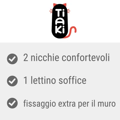 Tiaki. 2 nicchie confortevoli, 1 lettino soffice, fissaggio extra per il muro.