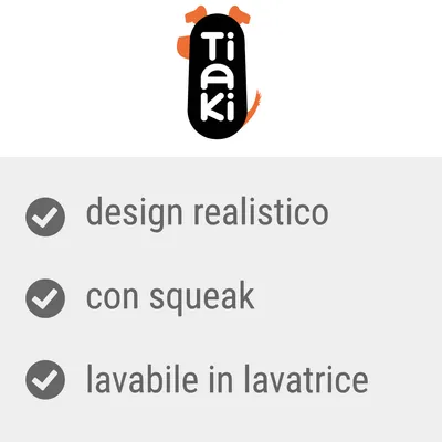 Tiaki. Design realistico, con squeak, lavabile in lavatrice.