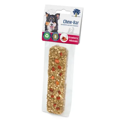 Blue Tree Chew-Bar, getreidefrei und leicht verdaulich, Geschmack Strawberry Milkshake. Enthält natürliche Zutaten, ohne Zuckerzusatz, mit Erdbeerstückchen.