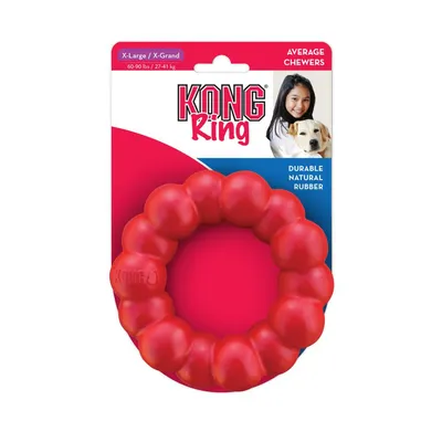 KONG Ring z wytrzymałej naturalnej gumy, rozmiar X-Large dla psów 27-41 kg. Odpowiedni dla przeciętnych gryzących.