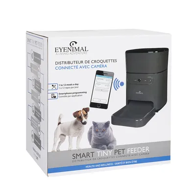 Eyenimal Smart Tiny Pet Feeder, Futterautomat mit Kamera, Smartphone-Steuerung, bis zu 12 Mahlzeiten täglich. Geeignet für Hunde und Katzen.