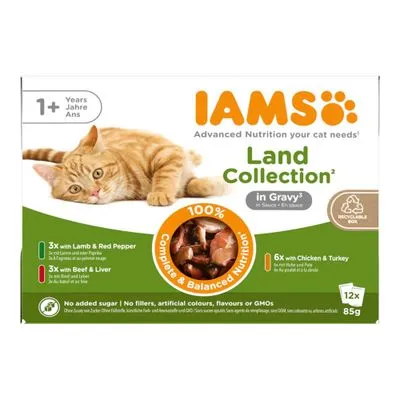 36 x 85 g + 12 x 85 g Gratis! IAMS natvoer voor katten 48 x 85 g
