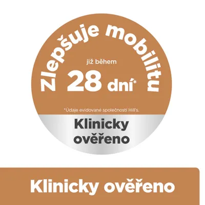 Zlepšuje mobilitu během 28 dnů. Klinicky ověřeno. Údaje podle Hill’s. Zlepšuje mobilitu během 28 dnů. Klinicky ověřeno. Údaje podle Hill’s.