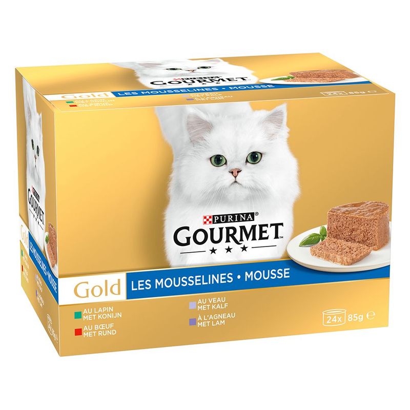 Jumbopack Gourmet Gold 96 x 85 g pour chat + Gourmet Gold Les Mousselines 24 x 85 g offertes !