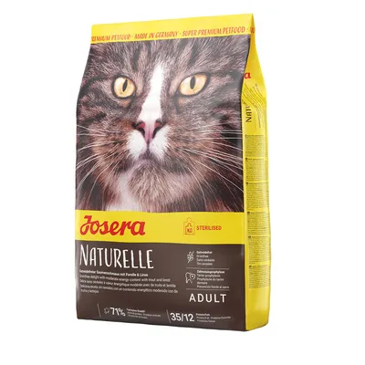Josera Naturelle, getreidefreies Katzenfutter für sterilisierte Katzen mit Forelle und Linse. Made in Germany, Adult, 71% tierisches Eiweiss, Zahnpflegeformel.