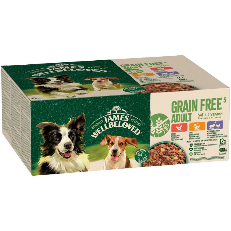 James Wellbeloved James Wellbeloved Ha Grain Free Chicken Lamb Turkey Adult Wet Dog Food pet food packaging