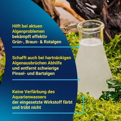 Aide à résoudre les problèmes d’algues, combat les algues vertes, brunes et rouges, élimine les algues pinceau et les algues barbe, aucune coloration ni trouble de l’eau de l’aquarium causée par l’ingrédient actif. Aide à résoudre les problèmes d’algues, combat les algues vertes, brunes et rouges, élimine les algues pinceau et les algues barbe, aucune coloration ni trouble de l’eau de l’aquarium causée par l’ingrédient actif.