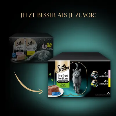 Sheba Perfect Portions Edle Pastete Feine Vielfalt. Verpackung mit 4x Lachs und 4x Huhn. Jetzt besser als je zuvor!