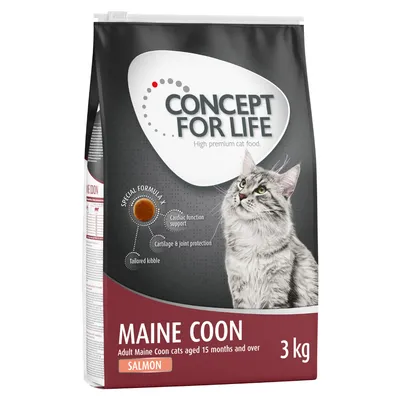 Concept for Life Maine Coon храна за котки, сьомга, за възрастни Maine Coon котки над 15 месеца, 3 кг. Със специална формула: сърдечна функция, защита на ставите, адаптирани гранули.
