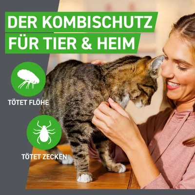 Der Kombischutz für Tier & Heim. Tötet Flöhe. Tötet Zecken.