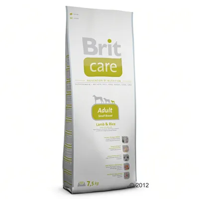 Brit Care Adult Small Breed Lamb & Rice hondenvoer, 7,5 kg zak. Tekst: geen soja, rund, varkensvlees, tarwe, maïs, GMO. Voor kleine volwassen hondenrassen.