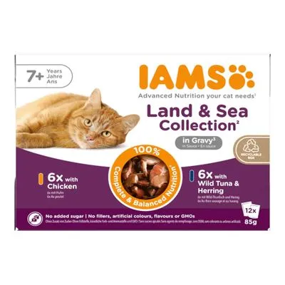 36 x 85 g + 12 x 85 g Gratis! IAMS natvoer voor katten 48 x 85 g