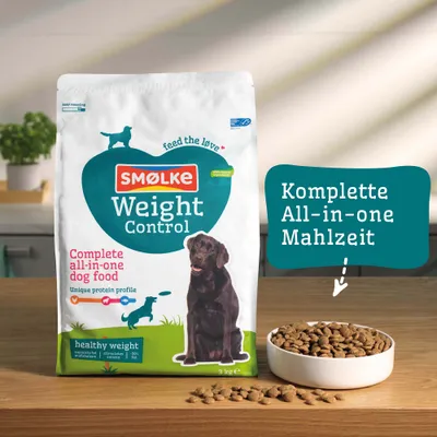 SMØLKE Weight Control Complete all-in-one dog food, unique protein profile, healthy weight, unterstützt Fettstoffwechsel, sättigt, 20% Fett, komplette All-in-one Mahlzeit.