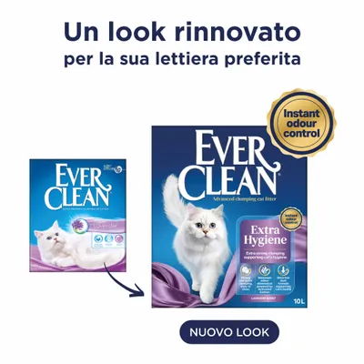 Ever Clean Lettiera per gatti con nuovo design della confezione, Extra igiene, Profumo di lavanda, 10 L, Instant odour control. Avviso sul nuovo aspetto della confezione. Ever Clean Lettiera per gatti con nuovo design della confezione, Extra igiene, Profumo di lavanda, 10 L, Instant odour control. Avviso sul nuovo aspetto della confezione.