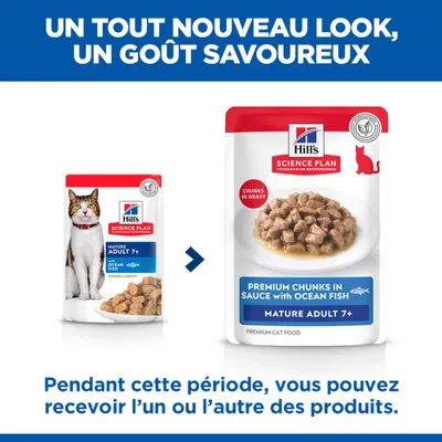 Hill's Science Plan Mature Adulte 7+ nourriture pour chat à l'océanique : changement d'emballage, pendant la phase de transition, les deux designs peuvent être livrés. Hill's Science Plan Mature Adulte 7+ nourriture pour chat à l'océanique : changement d'emballage, pendant la phase de transition, les deux designs peuvent être livrés.