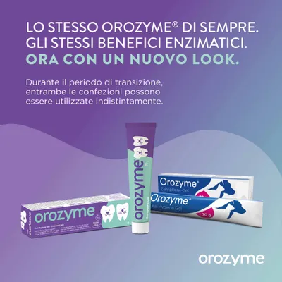 Orozyme Gel per l'igiene orale con un nuovo look, stessi vantaggi enzimatici. Entrambe le confezioni possono essere utilizzate durante il periodo di transizione. Orozyme Gel per l'igiene orale con un nuovo look, stessi vantaggi enzimatici. Entrambe le confezioni possono essere utilizzate durante il periodo di transizione.
