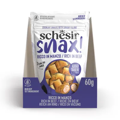 schesir snax Ricco med oksekød, rig på oksekød, med taurin og vitaminer, uden korn, 2 kcal pr. snack, 60 g, oksekød som hovedingrediens schesir snax Ricco med oksekød, rig på oksekød, med taurin og vitaminer, uden korn, 2 kcal pr. snack, 60 g, oksekød som hovedingrediens