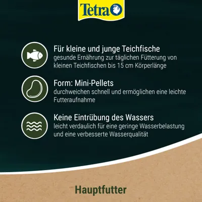 Tetra Hauptfutter für kleine und junge Teichfische bis 15 cm, Mini-Pellets, keine Eintrübung des Wassers, leicht verdaulich, verbessert Wasserqualität. Tetra Hauptfutter für kleine und junge Teichfische bis 15 cm, Mini-Pellets, keine Eintrübung des Wassers, leicht verdaulich, verbessert Wasserqualität.