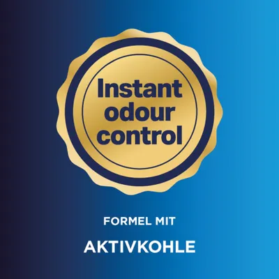 Instant odour control. Formel mit Aktivkohle. Instant odour control. Formel mit Aktivkohle.