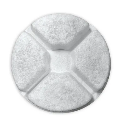 Round filter insert made of white felt material with four segments, suitable for water filters or similar applications.