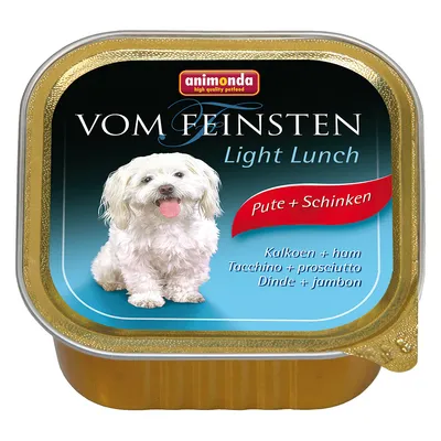 Animonda Vom Feinsten Light Lunch hondenvoer, kalkoen en ham. Tekst: Pute + Schinken, Kalkoen + ham, Tacchino + prosciutto, Dinde + jambon.