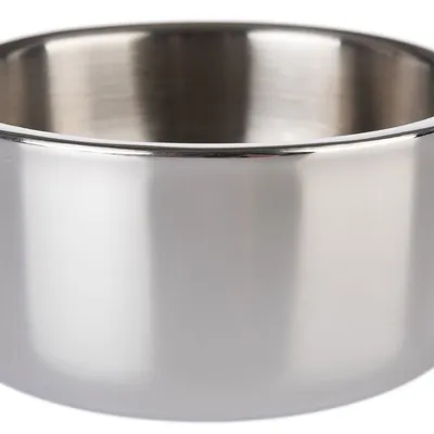 Metalowa miska ze stali nierdzewnej, widoczna górna krawędź i wnętrze. Brak widocznych oznaczeń marki lub pojemności.