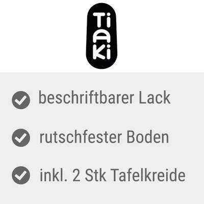 Tiaki. Kirjoitettava pinnoite, liukumaton pohja, sisältää 2 kappaletta liitua.