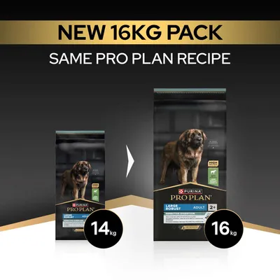 Purina Pro Plan Large Robust Adult Sensitive Digestion nu i den nye 16, kg pakke, tidligere 14, kg. Samme opskrift, nyt større format. Purina Pro Plan Large Robust Adult Sensitive Digestion nu i den nye 16, kg pakke, tidligere 14, kg. Samme opskrift, nyt større format.