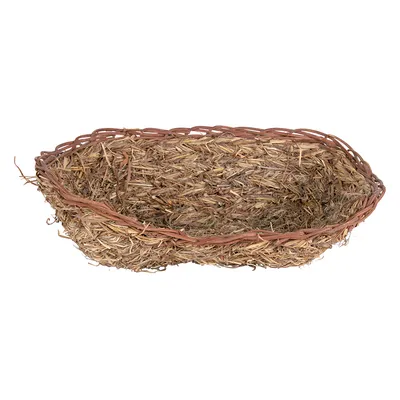 Ovális kosár fonott természetes anyagból, barna, látható márkajelzés nélkül.