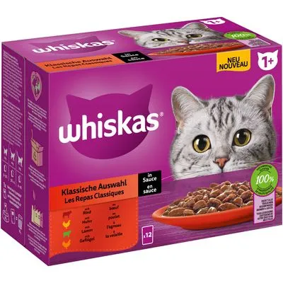 Gemengd Pakket Whiskas 1+ Adult Maaltijdzakjes 12 x 85 g Kattenvoer