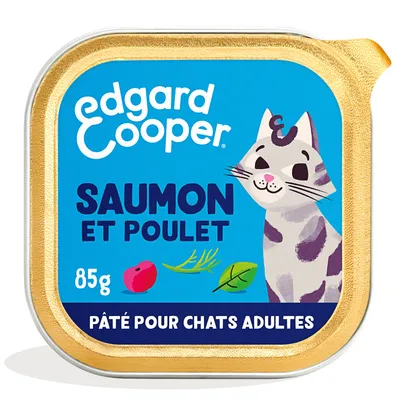 Edgard Cooper pâté pour chats adultes, saveur saumon et poulet, 85g.