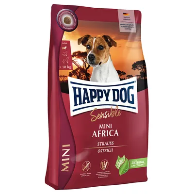 Happy Dog Sensible Mini Africa, Strauss, für Hunde bis 10 kg. Ohne Zusatz von Konservierungsstoffen, Made in Germany, Natural Life Concept.