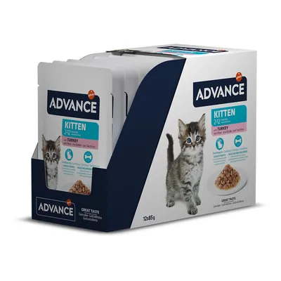 Advance Kitten 2-12 месеца с пуйка, опаковка 12x85g. консервирана храна за котенца, подпомага растежа и здравето.