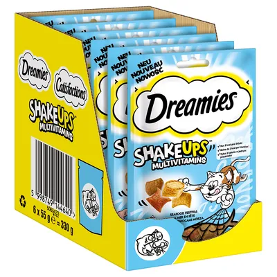 Dreamies ShakeUps мультивитамины, Seafood Festival, 6 x 55 г упаковка. Лакомства для кошек с мультивитаминами.