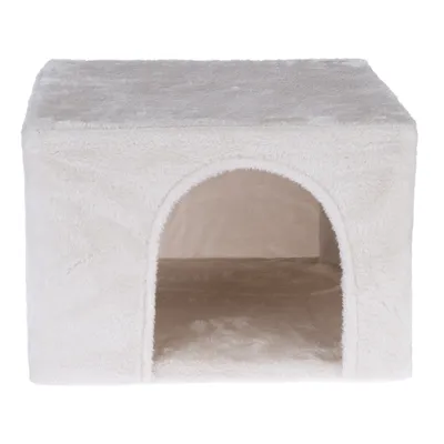 White, square cave made of soft fabric with an open entrance at the front. Interior visible.
