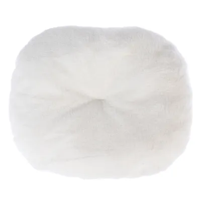White, round cushion with a soft, fluffy surface. Suitable as an accessory for pet beds or resting areas.
