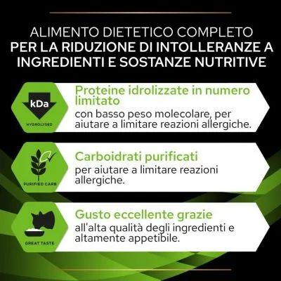 Alimento dietetico completo per la riduzione di intolleranze a ingredienti e sostanze nutritive. Proteine idrolizzate, carboidrati purificati, gusto eccellente grazie agli ingredienti.
