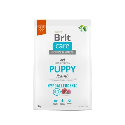 Brit Care Puppy Lamb, hypoallergenisk monoprotein-hundefoder til hvalpe, 3 kg. Understøtter sund vækst, led og immunitet. Med probiotika.