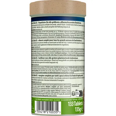 Tetra Pleco Tablets XL hoofdvoer voor grotere, plantaardig etende bodembewoners. Analytische bestanddelen: ruw eiwit 40%, ruw vet 6%, ruwe vezel 2%. 133 tabletten, 135 g. Tetra Pleco Tablets XL hoofdvoer voor grotere, plantaardig etende bodembewoners. Analytische bestanddelen: ruw eiwit 40%, ruw vet 6%, ruwe vezel 2%. 133 tabletten, 135 g.